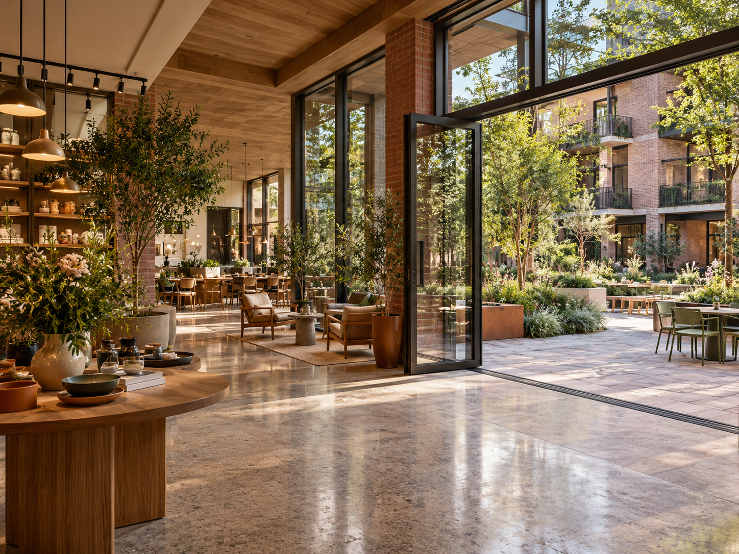 Illustrative mixed-use space connecting retail and residential Living